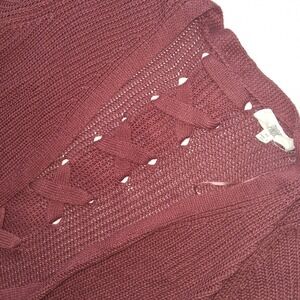 Pinque Burgundy Knit Cardigan Sweater Open Front‎ Lace Up Back XS
